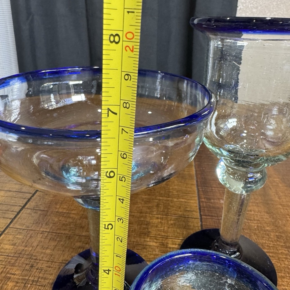 4pc Assorted Mexican Hand Blown Cobalt Blue Glasses Margarita Daiquiri Dessert‎ - Picture 4 of 5
